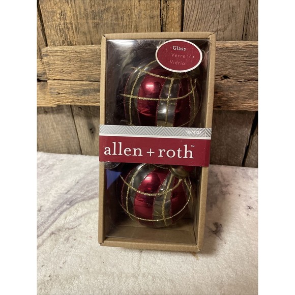 ALLEN + ROTH GOLD AND RED  2 COUNT BALL CHRISTMAS‎ ORNAMENTS NEW IN BOX - Picture 1 of 3